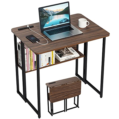 折りたたみデスク 多機能 折りたたみ テーブル 省スペース机 折り畳みコンパクデスク (80cm, クルミ)