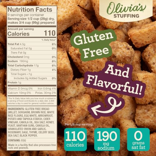 Image of Olivia's Croutons Gluten Free Stuffing Mix - Rosemary & Sage Herb Seasoned Dressing - Vegetarian, Preservative Free, 9 Ounce (Pack of 2)