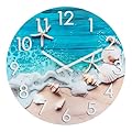 Alarllok 12 Inch Indoor Outdoor Waterproof Wall Clock for Patio Pool Bathroom Living Room Decor,Beach Nautical Seashell Glass Clock,Blue