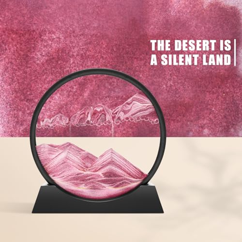 Image of Wai Danie Moving Sand Art Picture 3D Hourglass Deep Sea Sandscape Liquid Motion Display Painting Flowing Sand Frame Relaxing Desktop Home Office Work Decor (Pink,12 Inches)
