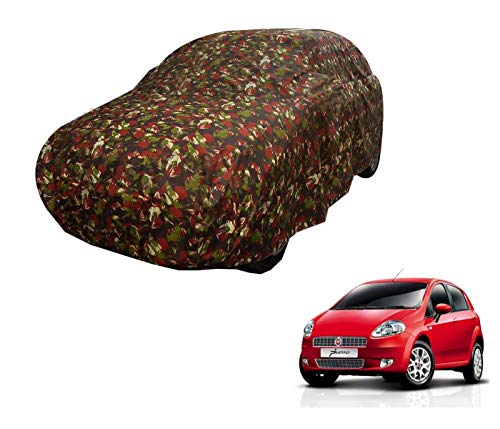 Image of Auto Hub Car Cover Compatible with Fiat Punto with Weather Proof, Triple Stitched, Punto Car Cover Jungle Look