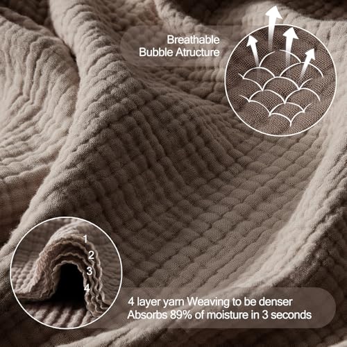 WDCOZY Manta Muselina 100% Algodón Capa 4 Transpirable Ligera Suave para Sofá Boho Estilo Rústico Flecos 50x60 Pulgadas Mocha miniatura 4