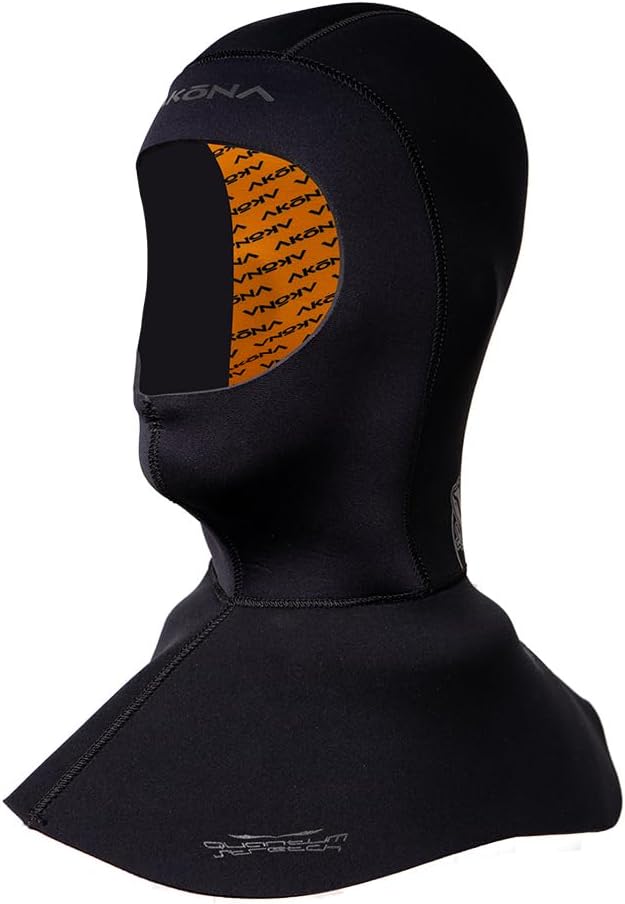 AKONA Quantum Stretch Wetsuit Hood. 250% Stretch. Multi-Thickness 5/3MM with Flow Vent. Anatomical fit. Skin-in Neoprene face Seal can be Trimmed by Owner for Custom fit.