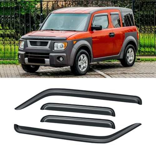 Image of Window Visor for 2003-2011 Honda Element, Rain Guards Shields Vent Deflector Shade Wind Dark Smoke 2004 2005 2006 2007 2008 2009 2010 04 05 06 07 08 09 10, Tape-On, 4PCS