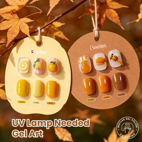 Image of Beetles Fall Gel Polish Set - Amber Season with Color Card, 6 Colors Yellow Brown Gel Nail Polish Set 15ML Full Size, Same Color Same Bottle, Long-Lasting Soak Off UV Lamp Fall Nails Art