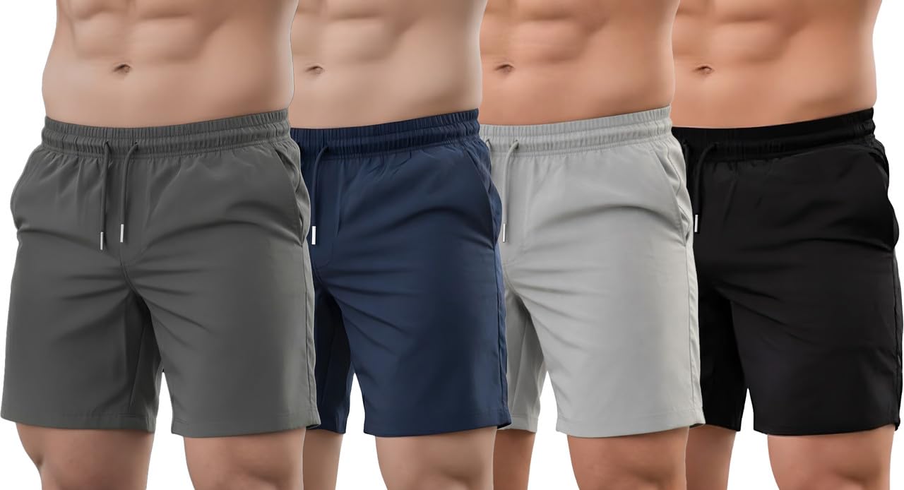 3 Combo Men Shorts Black Charcoal Blue Grey Regular Fit for Workout Training Casual Elastic Waist and Pockets-image-41