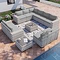 Muphyers 12-Piece Outdoor Patio Furniture Set Wicker Sectional Sofa Set, Patio Conversation Set with Thickened Cushions & Coffee Table for Garden, Backyard, Poolside, Grey