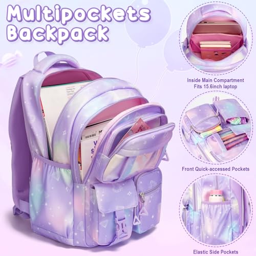Image of Fimibuke Kids Backpack for School Girls, 3PCS Leopard Backpack w /Lunch Box