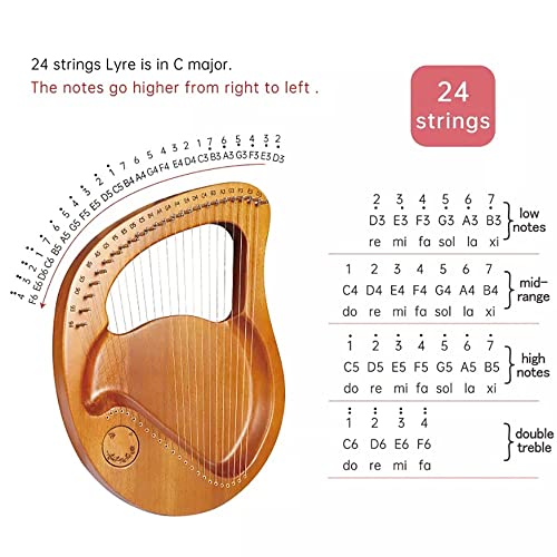 Lyre harp 24 cordes en acajou bleu avec clé de réglage et cordes