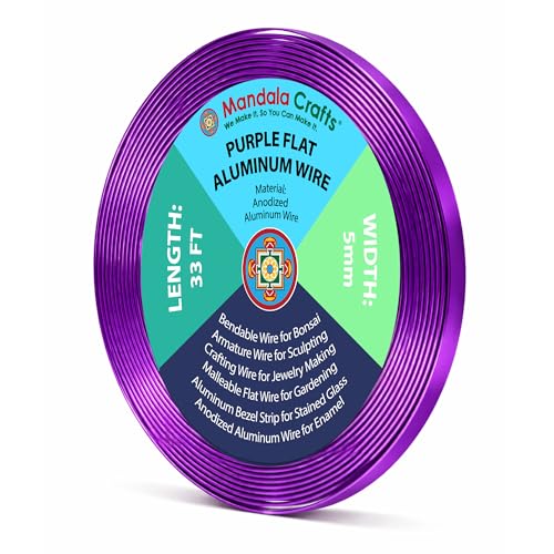 Image of Mandala Crafts 5mm Purple Flat Aluminum Crafting Wire for Sculpting | 33 FT, Anodized, Colored, Tarnish Resistant, Bendable, Flexible, for Jewelry Making, Bezel, Bonsai, Armature, Outdoor