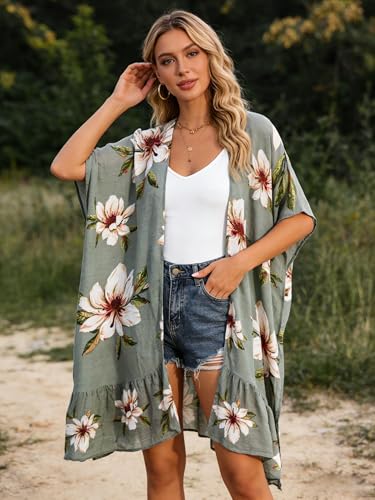 Image of Spicy Sandia Kimonos for Women Floral Beach Cover Up Loose Swimsuit Bathing Suit Coverup Cardigan for Summer Swimwear