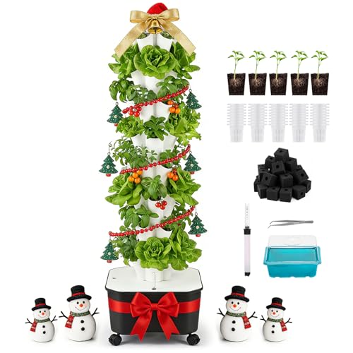 BAOSHISHAN Vertical Hydroponic Garden Tower, 40 Pods 8 Tiers Hydroponics Tower Outdoor, Vertical Hydroponic System with Water Pump for Vegetable Herb Fruit