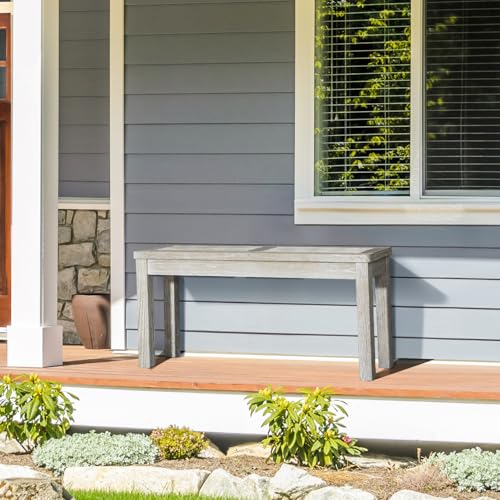 Image of VINGLI Outdoor Wooden Bench, 40 inch Porch Bench Outdoor Backless Garden Bench, Small Outdoor Bench for Deck Patio Entryway (Grey, 40in)
