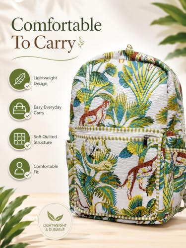 Image of Doraya Cotton Quilted Unisex Backpack Hand Block Floral Printed Design Stylish Eco-Friendly Bag for School, Travel, and Everyday Adventures