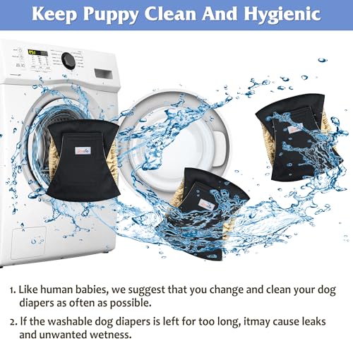 Image of Reusable Dog Diapers Male 3Pcs, Premium Washable Belly Band for Male Dogs Small, High Absorbing Male Dog Wraps for Doggie in Incontinence, Excitable Urination and Training(Black, S)