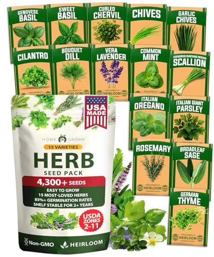 HOME GROWN Herb Seeds for Planting 15-Pack Massive Seed Count 4,300+ Seeds Non-GMO Heirloom | Extra Large | Culinary Herb Kit, Indoor Outdoor & Hydroponic | Grow Your Own Herbs | Gardening Gift