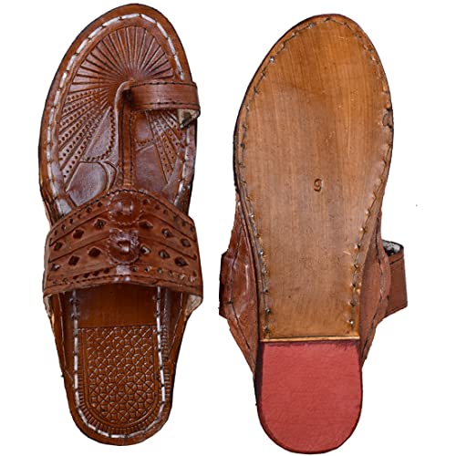 Royal-Khwaab-Mens-DailyCasualEthnicwear-Slip-on-Brown-Color-Flat-Handmade-Kolhapuri-Chappal-Brown