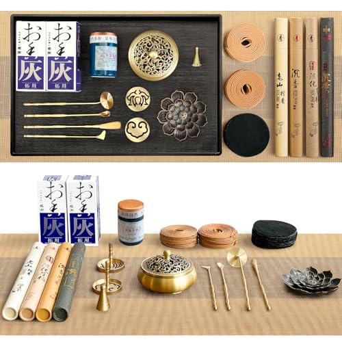 GAIORD 29 Pc Brass Incense Burner Kit for Powder Stick Cone Coil (Glod)