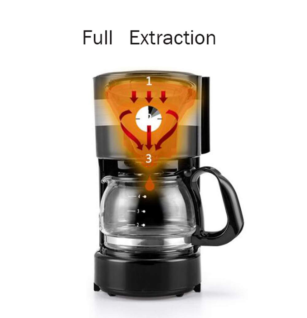 Cafeteras -0.65L Filtro de Precisión Temperatura Constante Inteligente Diseño Antigoteo Olla de Vidrio a Prueba de Explosiones Resistente a Altas Temperaturas 600W 220V, Negro