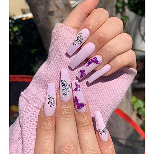 EBANKU 12 Blätt Schmetterling Nagelabziehbilder, Laser Gold und Silber Farbe Schmetterling 3D Selbstklebend… – Bild 3