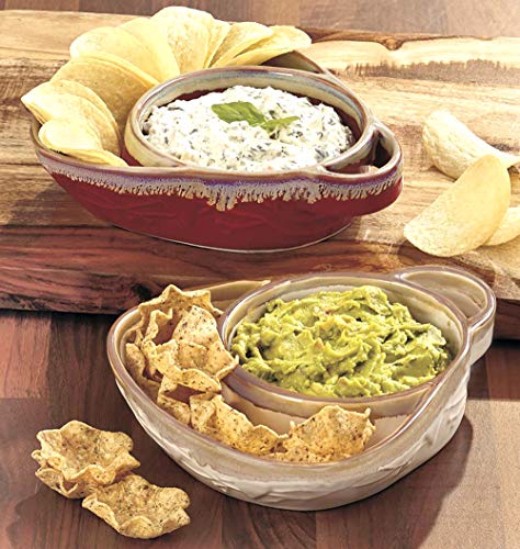 Stoneware Soup & Side, Chips & Dip Bowl Set Of 2 By Roe & Moe (Cream And Red) #TOP4