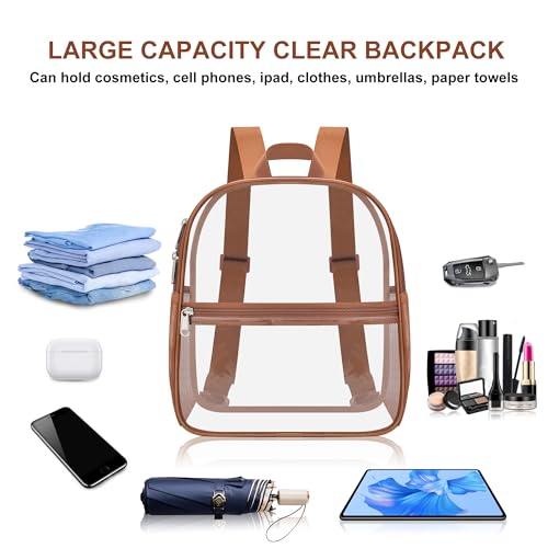 Image of Oraben Clear Backpack Stadium Approved, 12 x 6 x 11 in, Small Transparent Backpack for Concerts, Sports Events, Festivals, Travel, Waterproof PVC, Adjustable Straps, Women Men