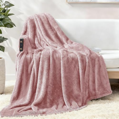Exclusivo Mezcla Plush Fuzzy Fleece Throw Blanket Extra Large, Super Soft, Fluffy and Warm Blankets for Couch, Bed, All Season Use (50x70 Inches, Pink)
