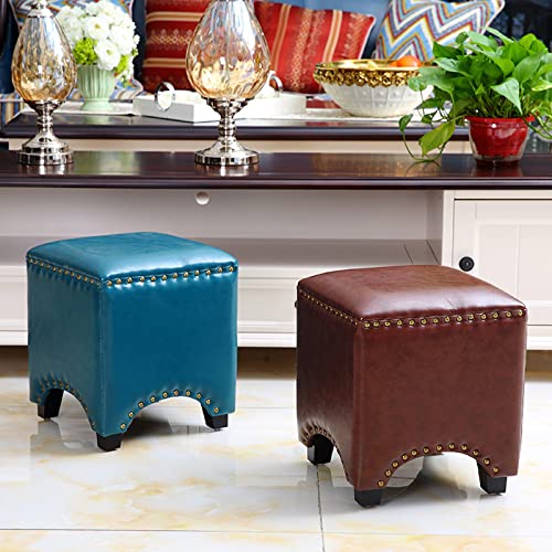 Repose-pieds empilable orange vintage à rivets et tabouret de canapé carré