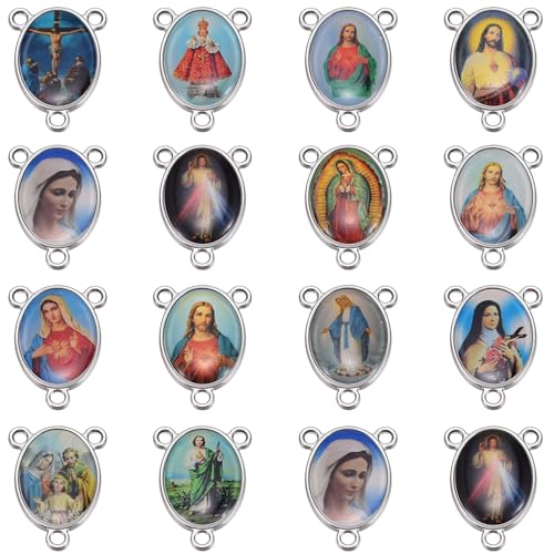 Weyuley 40pcs Mix Picture Rosary Center Miraculous Medal Charms Jesus