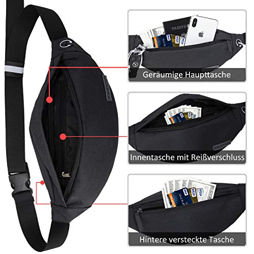 MAXTOP Bauchtasche für Herren Damen Hüfttasche mit Kopfhöreranschluss und 3-Reißverschlusstaschen Verstellbare Träger – Bild 4
