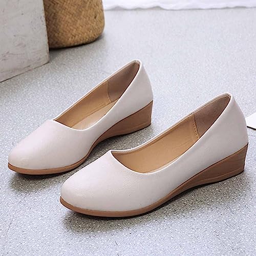 MSYINGL Women's Wedge Pumps,Leather Low Heeled Round Toe Wedge, Slip on Dress Pumps Shoes,Work Casual Walking Shoes3
