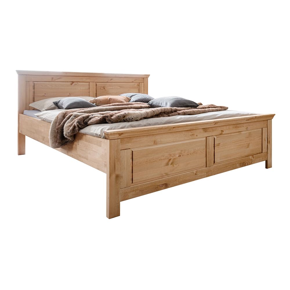 Lomadox Schlafzimmer Set 5-teilig mit Doppelbett 180x200cm, 2 Bettschubladen, 2 Nachttische in Kiefer massiv, eichefarben geölt