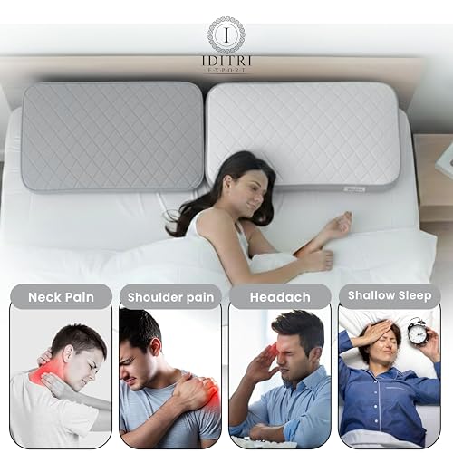 Image of High Density Core Memory Foam Pillow, 50x30x6 cm Shredded Support for Neck Relief, White /Grey Breathable Jacquard Case, Orthopedic Bedding for Deep Sleep and Aligned Spine