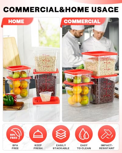 Image of 12 Quarts Sous Vide Container: 6 PCS Commercial Food Storage Containers with Lids - Clear Food Container with Scales Handles for Home Restaurant Kitchen Storage Pizza Bread, Red N1