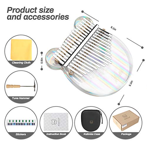 Achort Kalimba 17 toetsen duim piano, transparante acryl vinger piano met tuning hamer studie-instructie, duim piano… - Image 3