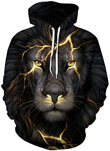 Pandolah Men's Fashion Athletic Sweatshirts Animal 3D Printed Hoodies(L/XL, shandianshi)