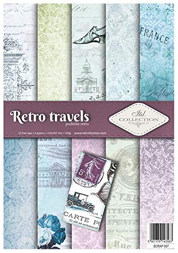 ITD Collection - Lot de 5 feuilles de papier de scrapbooking, papier de décoration A4, 210 x 297 mm (Retro Travels) Cover