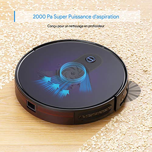 Robot Aspirateur Laveur,Bagotte 2000Pa Aspirateur et Laveur de Sol 3 en 1 avec auto-boost, 6.9cm Super-mince, Silencieux, Auto-rechargeable, pour nettoyer les poils d'animaux, tapis, carreaux - Image 3