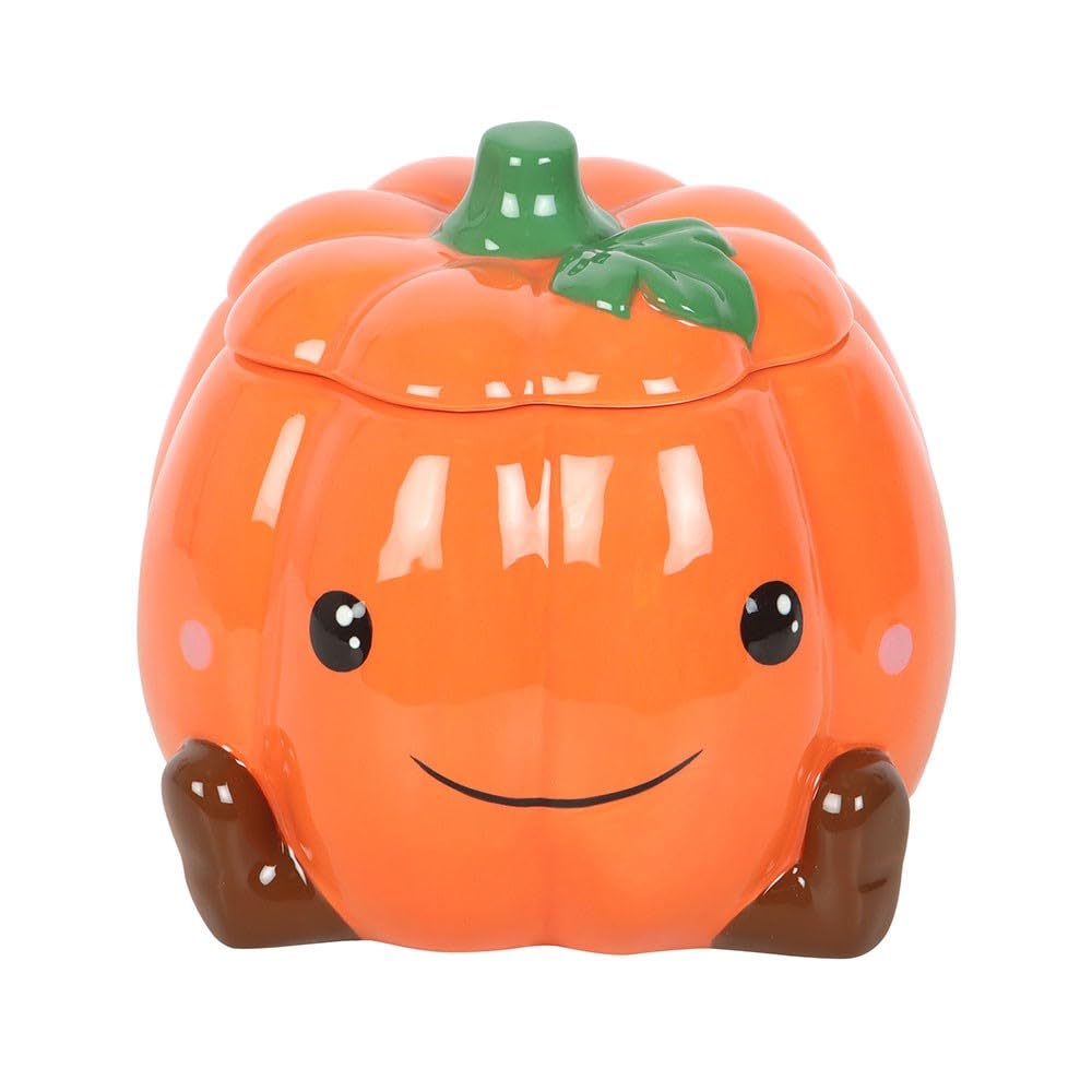 Cute Smiling Pumpkin Oil Burner and Wax Warmer – Ceramic Autumn Decor with Star Cut-Outs, Perfect for Fall Scents, Removable Lid for Safe and Easy Use