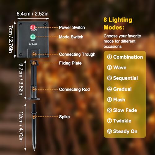 Solar String Lights 2 Pack Total 66FT 200LED Solar Fairy Lights Outdoor Waterproof 8 Lighting Modes Twinkle Lights for Patio, Garden Yard Party Wedding Tree Christmas Halloween Decoration, Warm White - image 8