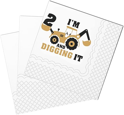 Servilletas de cóctel de construcción de 2 cumpleaños, paquete de 50 unidades, diseño de excavadora con texto en inglés "I'm 2 And Digging It" (Soy