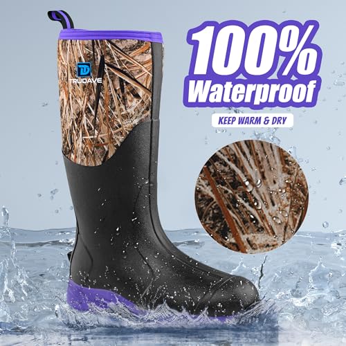 Image of Trudave Rubber Boots for Women with Steel Shank, Waterproof Insulated Mud Rain Boots, 6mm Neoprene Anti-slip Outdoor Work Boots, Size 6-11