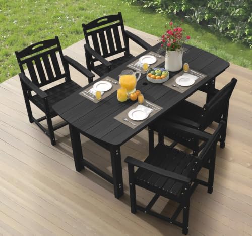 Image of Ciokea HDPE Outdoor Dining Set of 4, Patio Table and Chairs Sets, Black