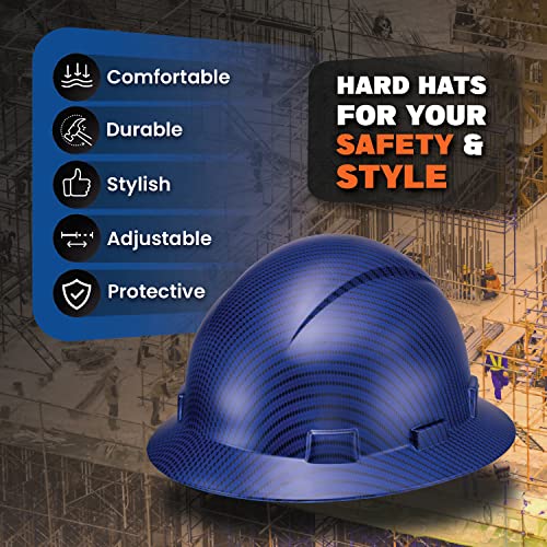 Full Brim Osha Ansi Construction Hard Hat Work Approved Safety Helmet, Beguiled Blue Carbon Fiber Custom Design Hard Hats, 6Pt, Cascos De Construccion Hardhat For Men & Women, Hard Hat By Acerpal #TOP1