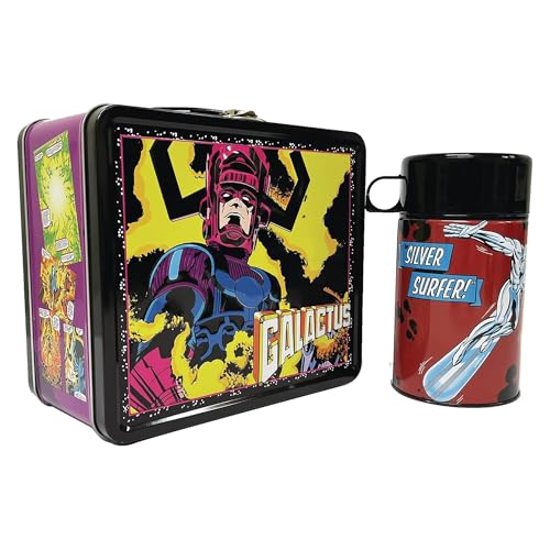 Metal Lunch Box And Thermos: Durable Vintage Containers for Fresh Meals 10 Surreal Entertainment Marvel Galactus Tin Titans Lunchbox & Water Bottle