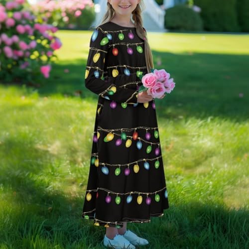 RMMEIYUE Girls Long Sleeve Dress Stretch Casual Swing Dresses Twirly A-line Skater Dress for Holiday Party 5-14 Years3