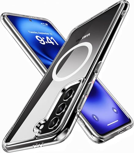 Image of Magnetic Case for Samsung Galaxy S21 5G Compatible with MagSafe, Shockproof Phone Bumper Cover, Anti-Scratch Clear Back Plastic (Clear)