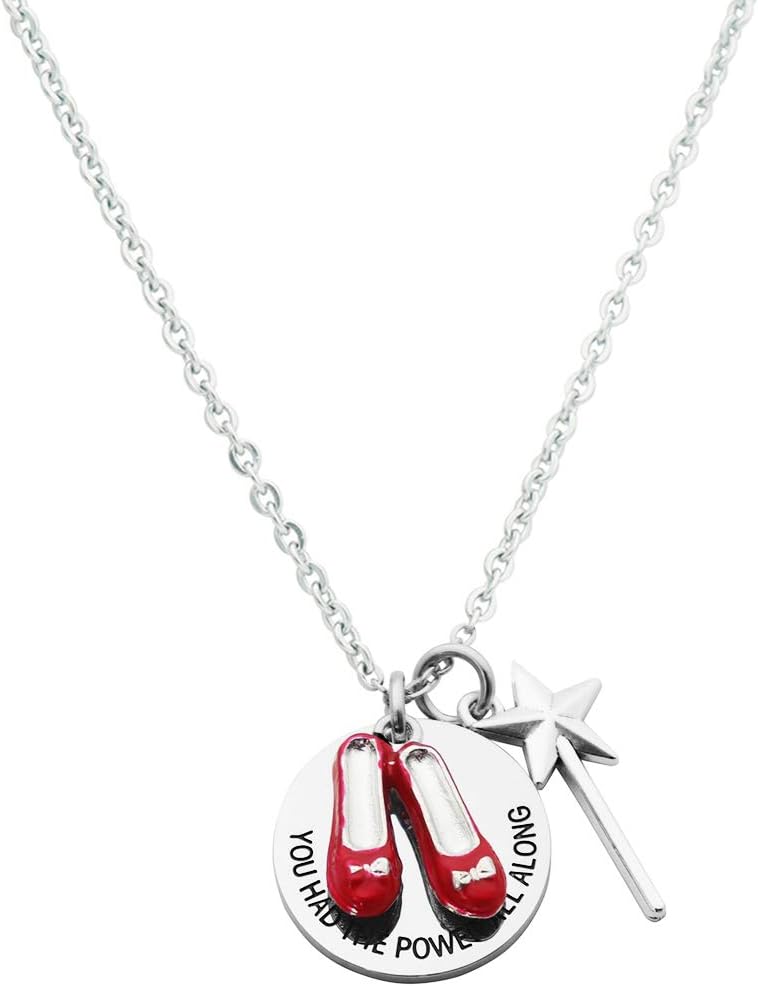 Inspirational Gift Wizard of Oz Necklace You had the Power all Along Ruby Red Slippers Pendant Necklace Gift for Her