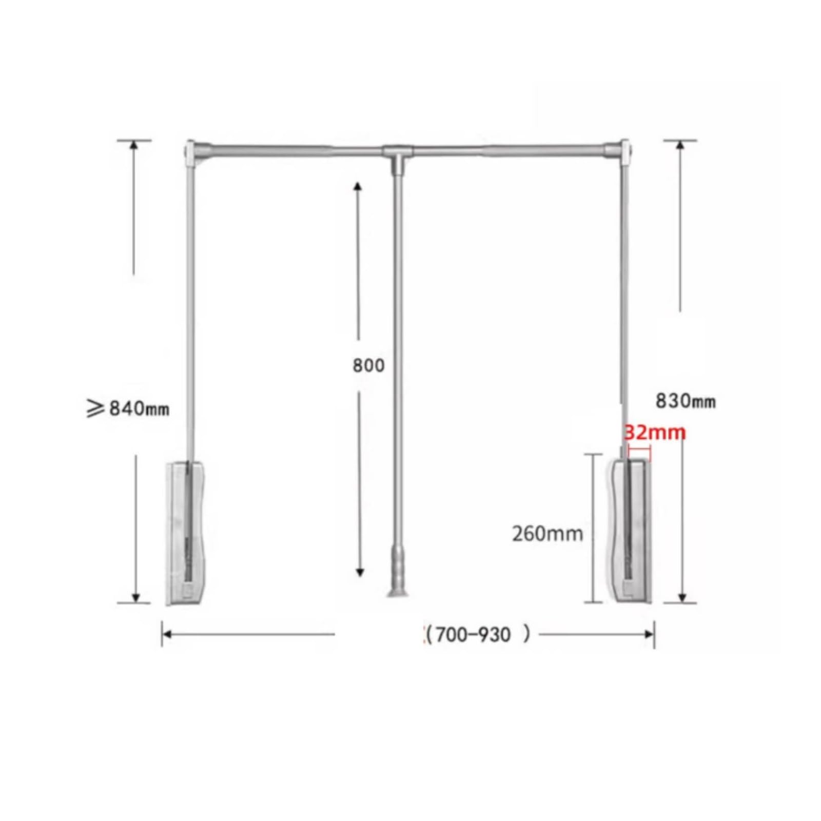 Supporto Appendiabiti per, Argento, Per Larghezza 700-930mm