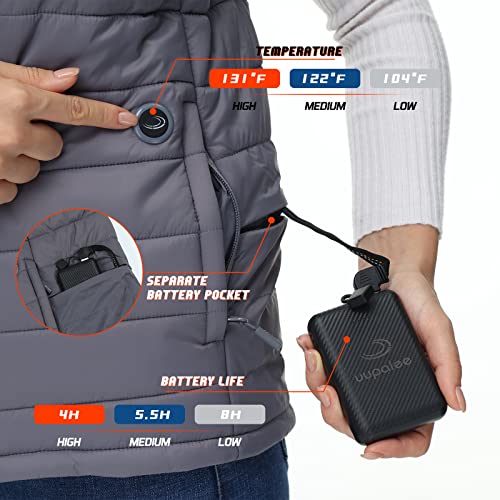 Uupalee Women's Heated Vest With Battery Pack Lightweight Warm Jacket Winter Slim Fit Coat Waterproof Fishing Vest Grey M #TOP3